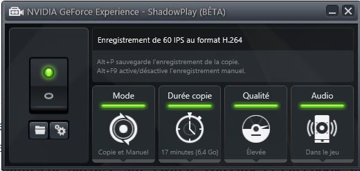 Nvidia Shadowplay : L'interface de configuration
