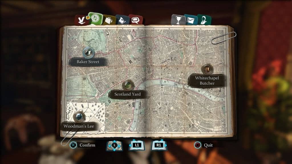 Sherlock Holmes - La carte avec les différents lieux