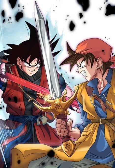 San Goku se battant contre le héros de Dragon Quest