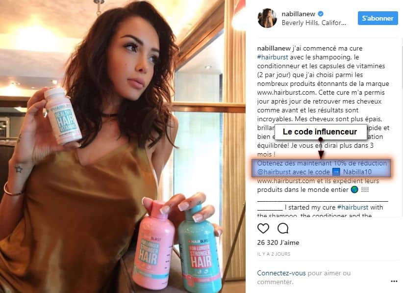 Nabilla propose un code promo sur son Instagram que les marques s'arrachent.