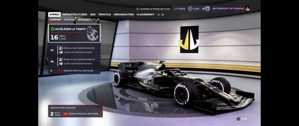 Présentation de sa voiture dans le mode My Team de F1 2020