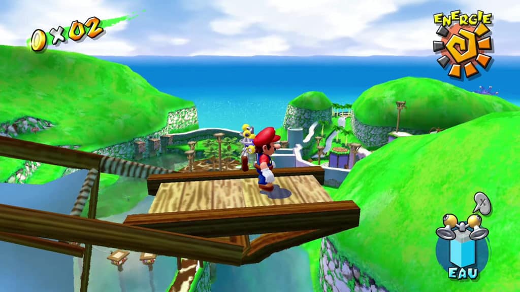 Mario sur un pont dans Super Mario 3D All Stars